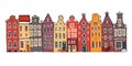 Amsterdam colorful vector sketch hand drawn illustration. Cartoon outline houses facades in a row Royalty Free Stock Photo